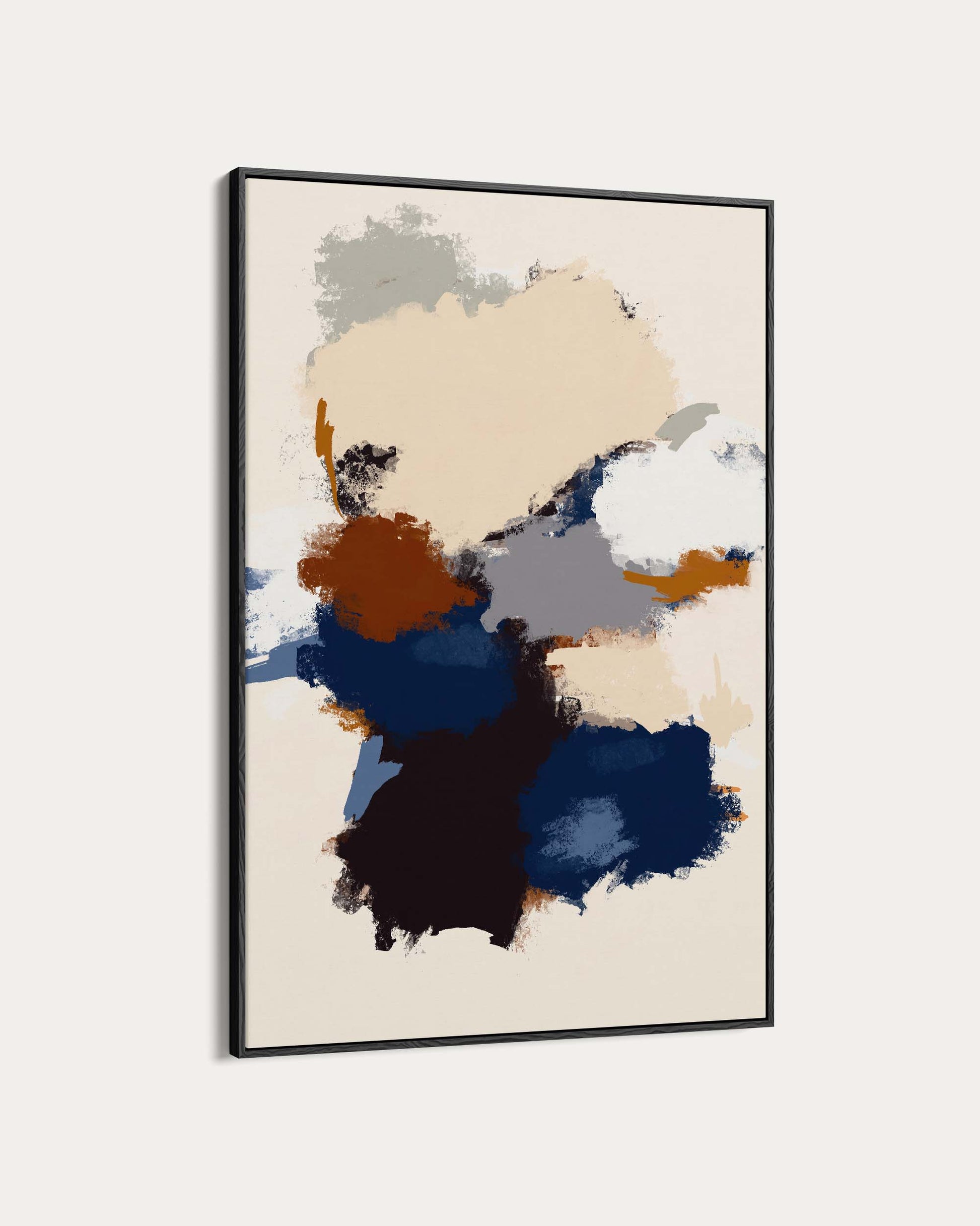 Abstract art print with colorful splashes on a beige background