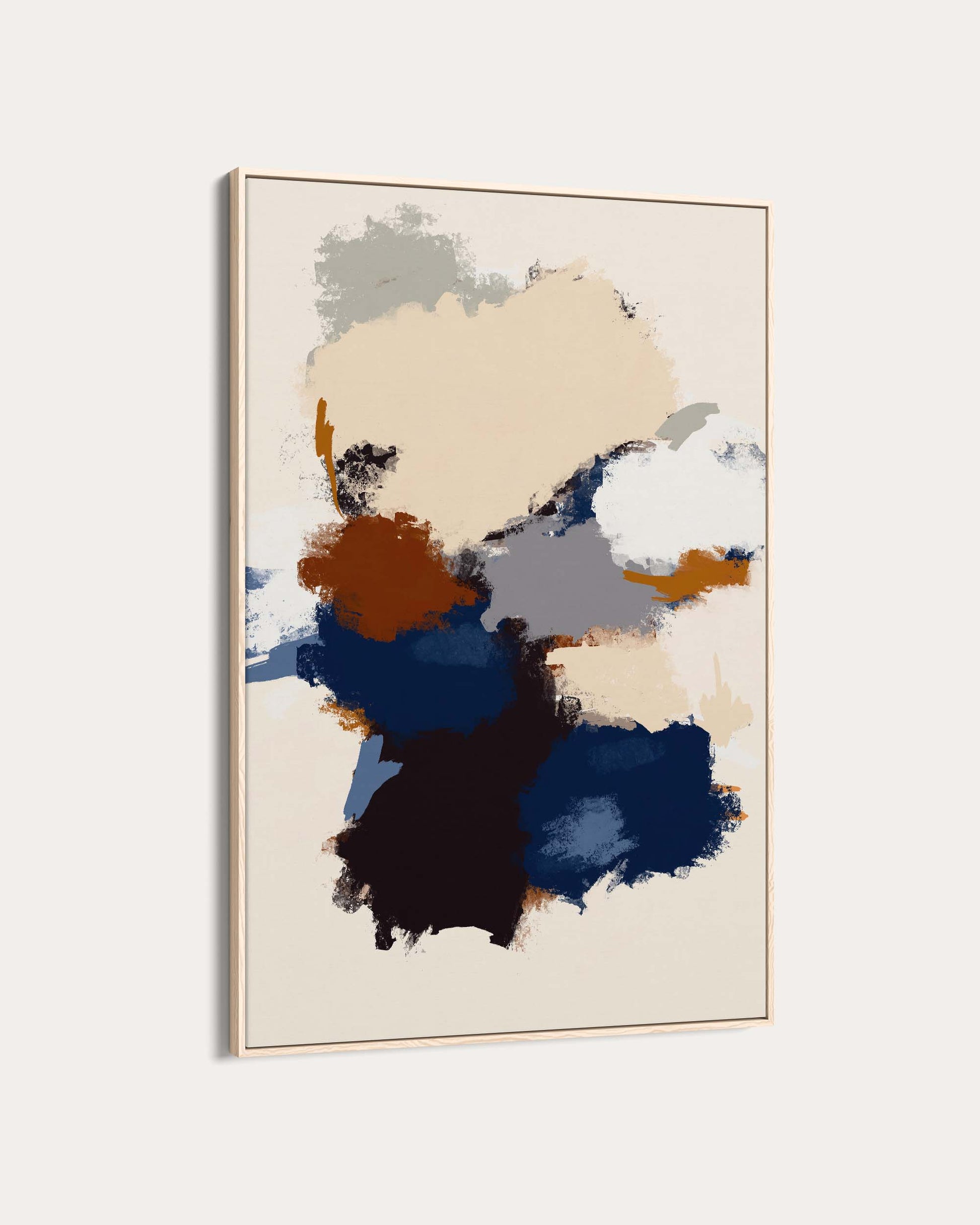 Abstract art print with colorful brush strokes on a beige background