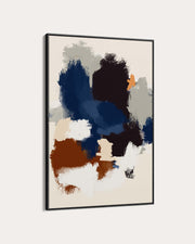 Abstract art print with blue, brown, and beige colors on a white background