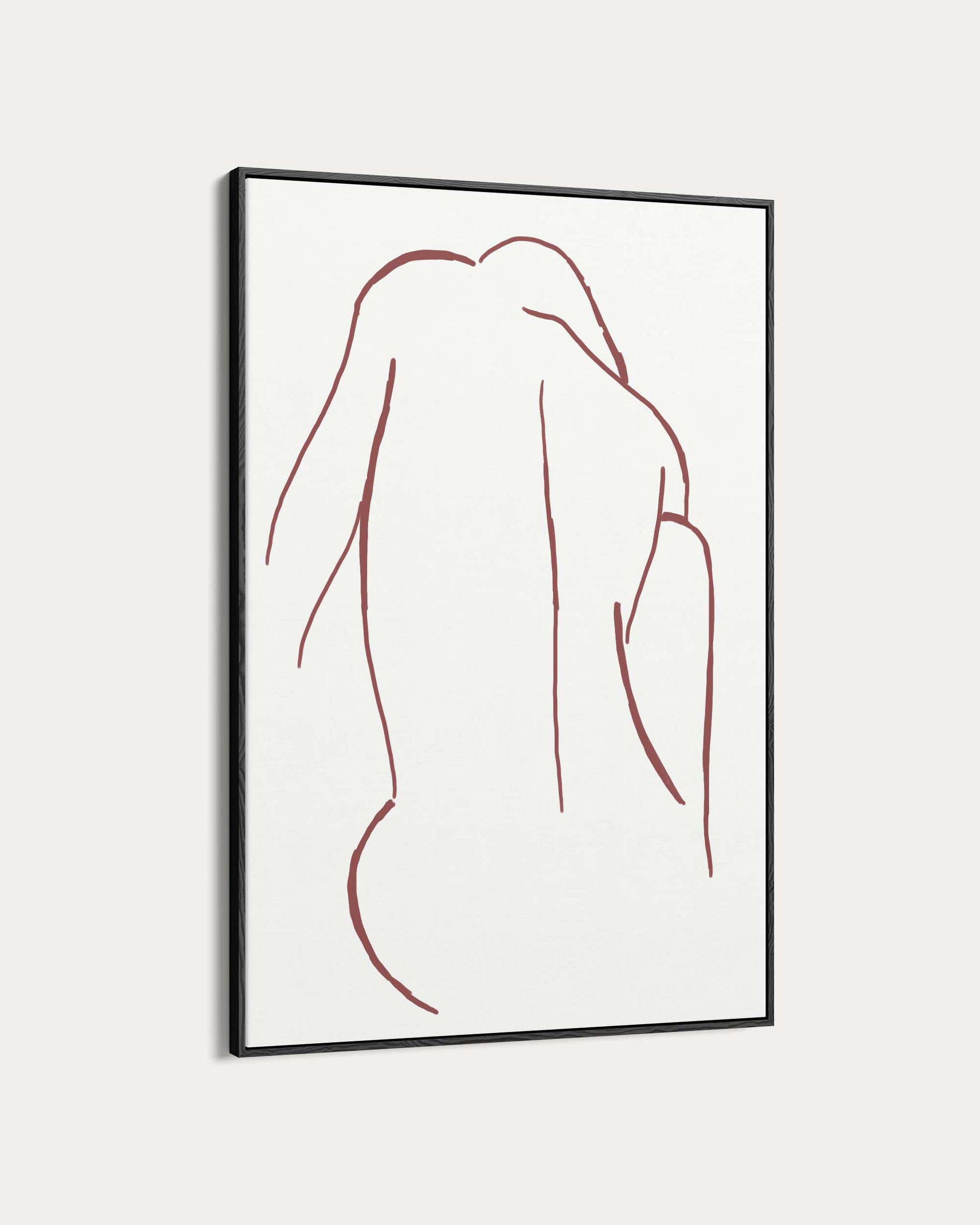 Framed line art of a nude figure on a white background
