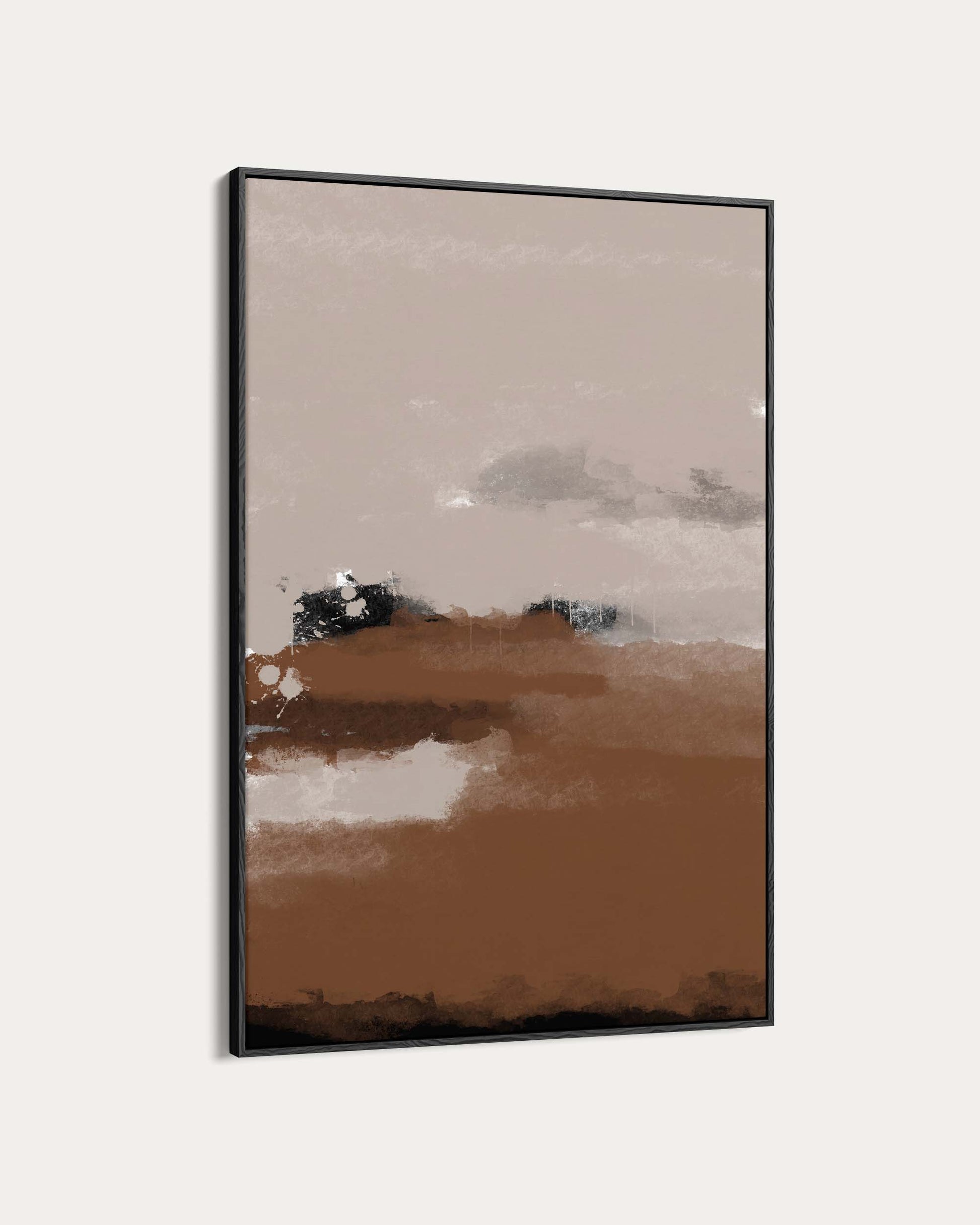 Abstract art piece with brown and beige tones on a white background
