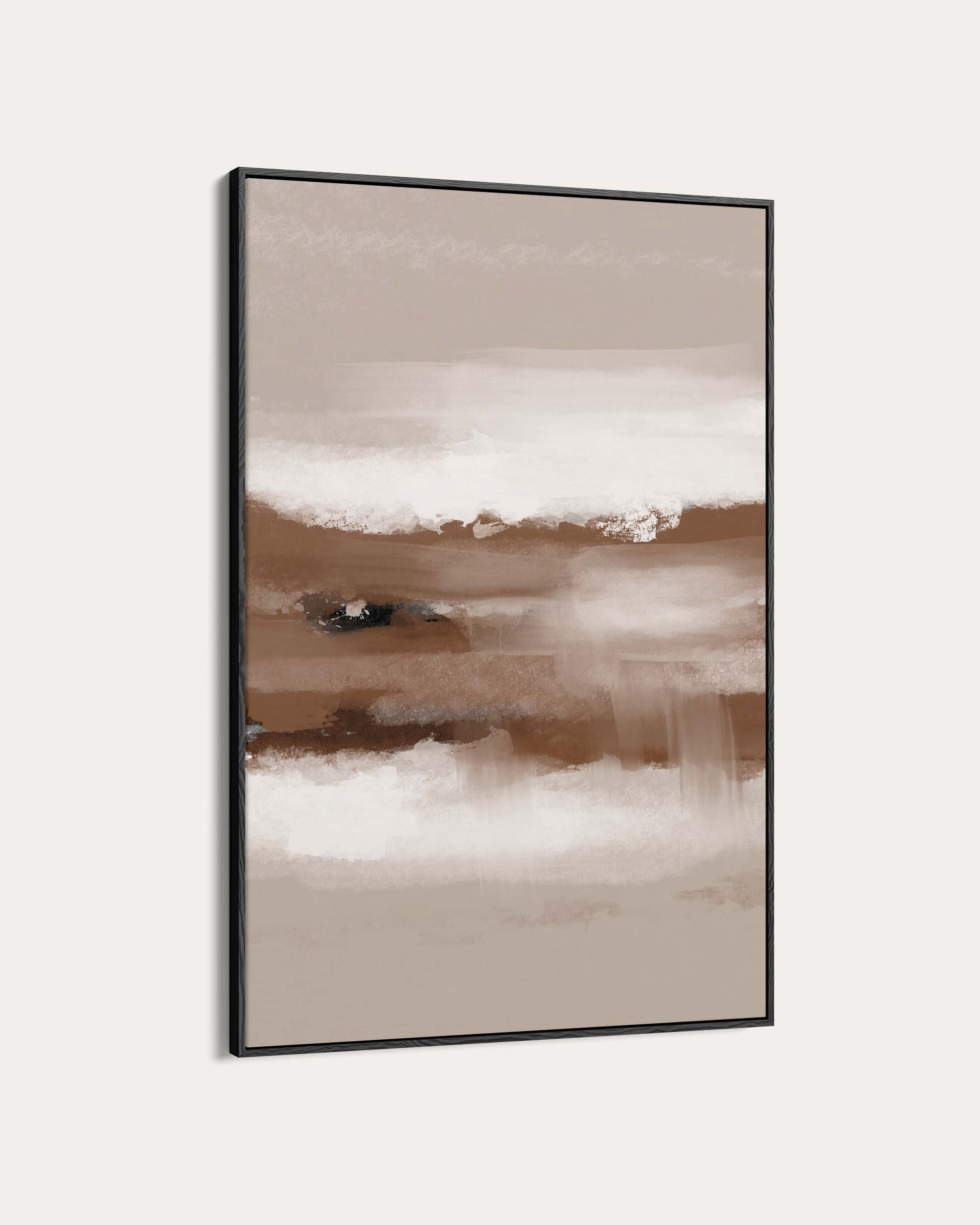 Framed artwork of a beach scene with waves and a surfer.