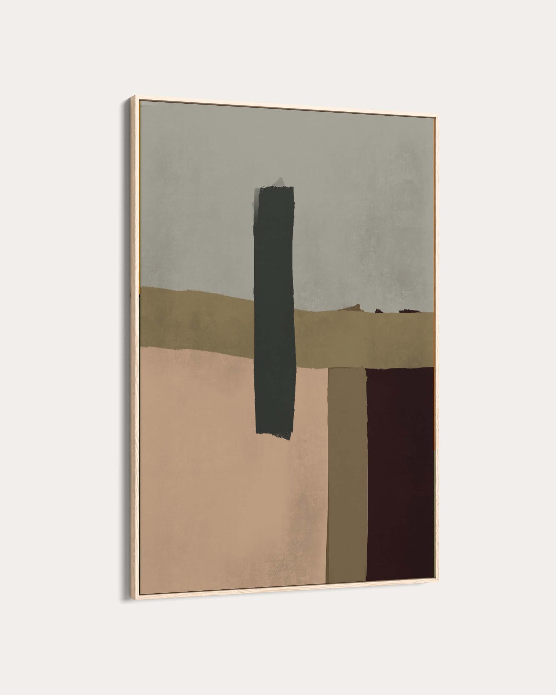 Abstract art piece with geometric shapes on a light gray background