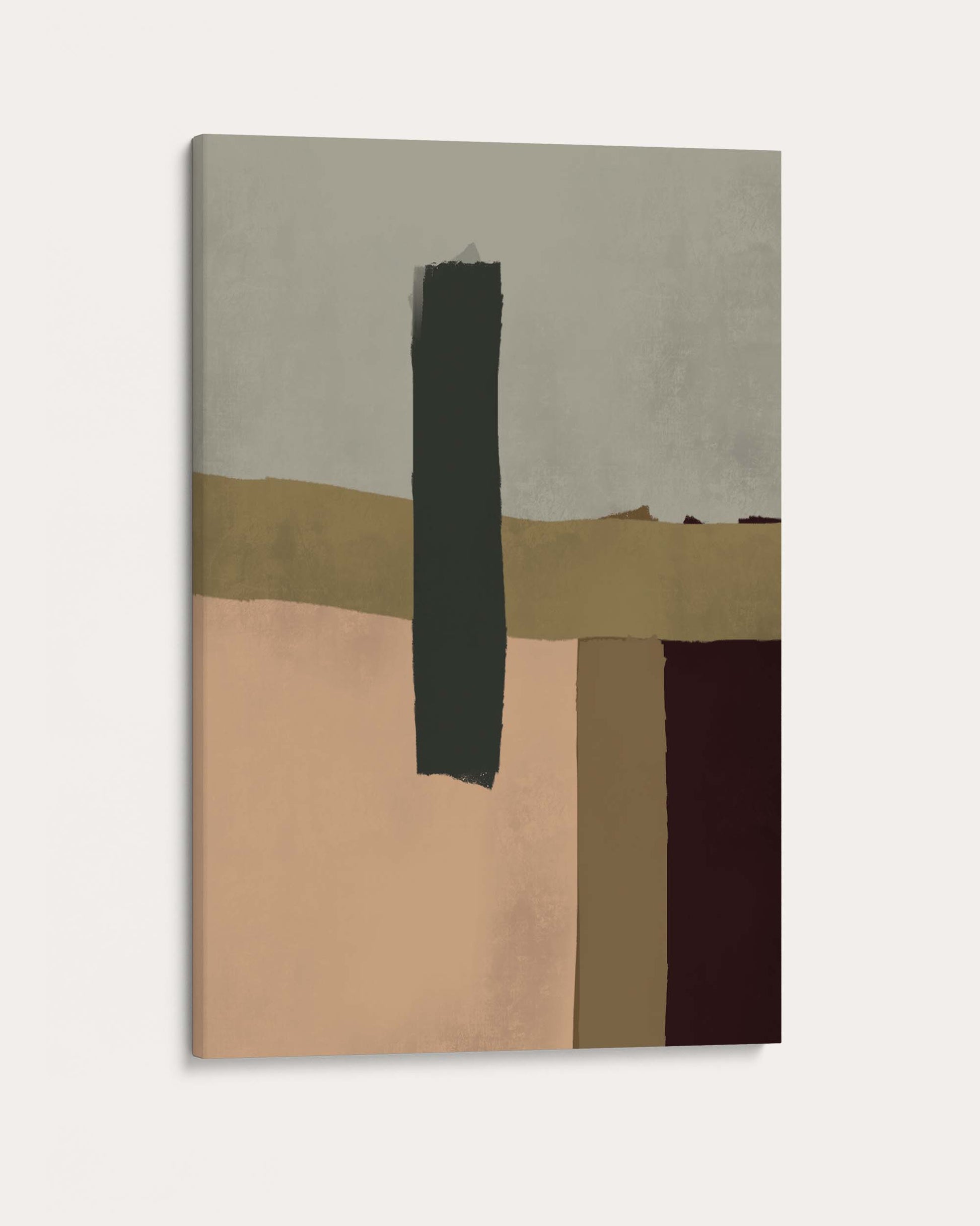 Abstract art piece with geometric shapes on a light gray background