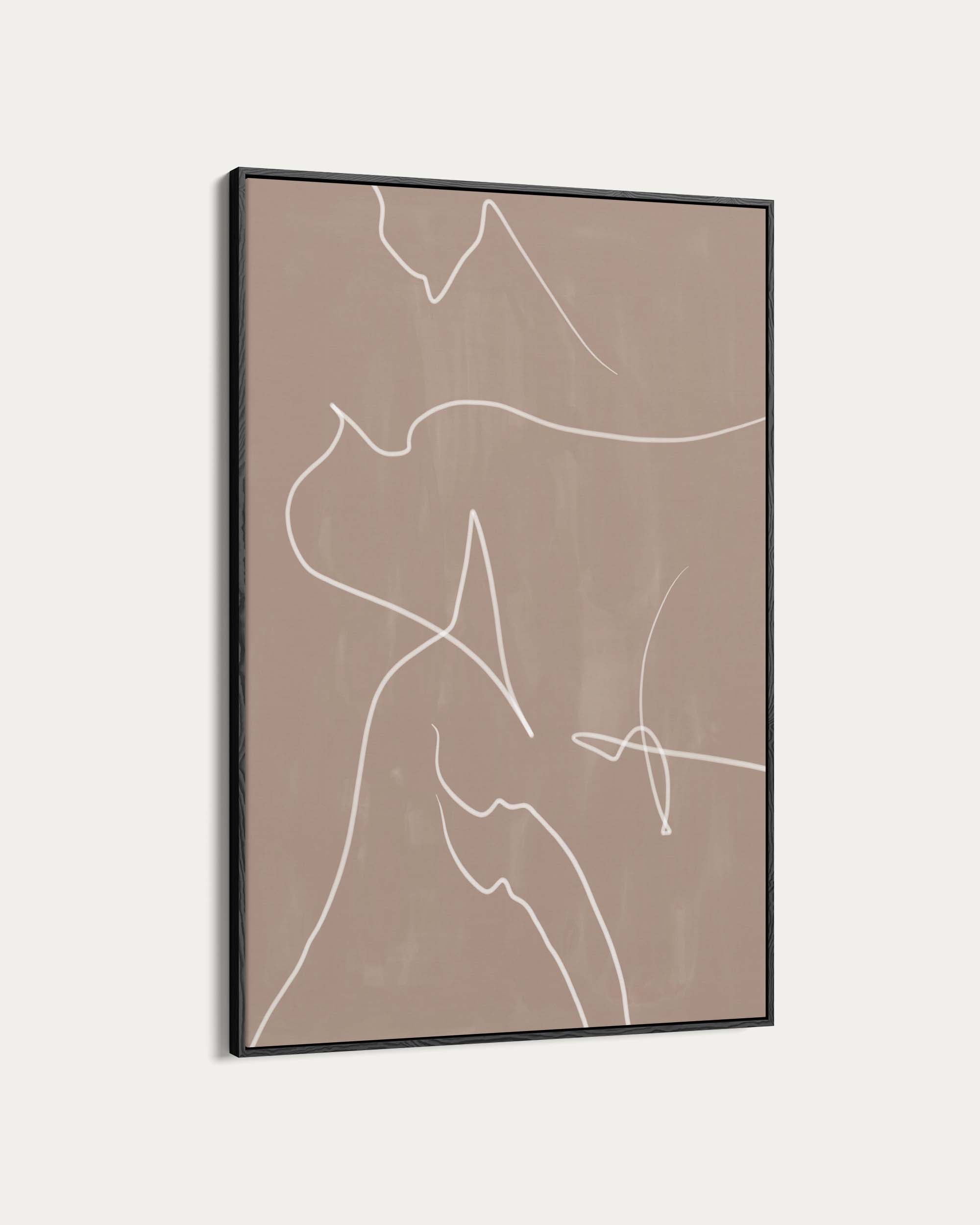 Abstract line art on a beige background with a black frame