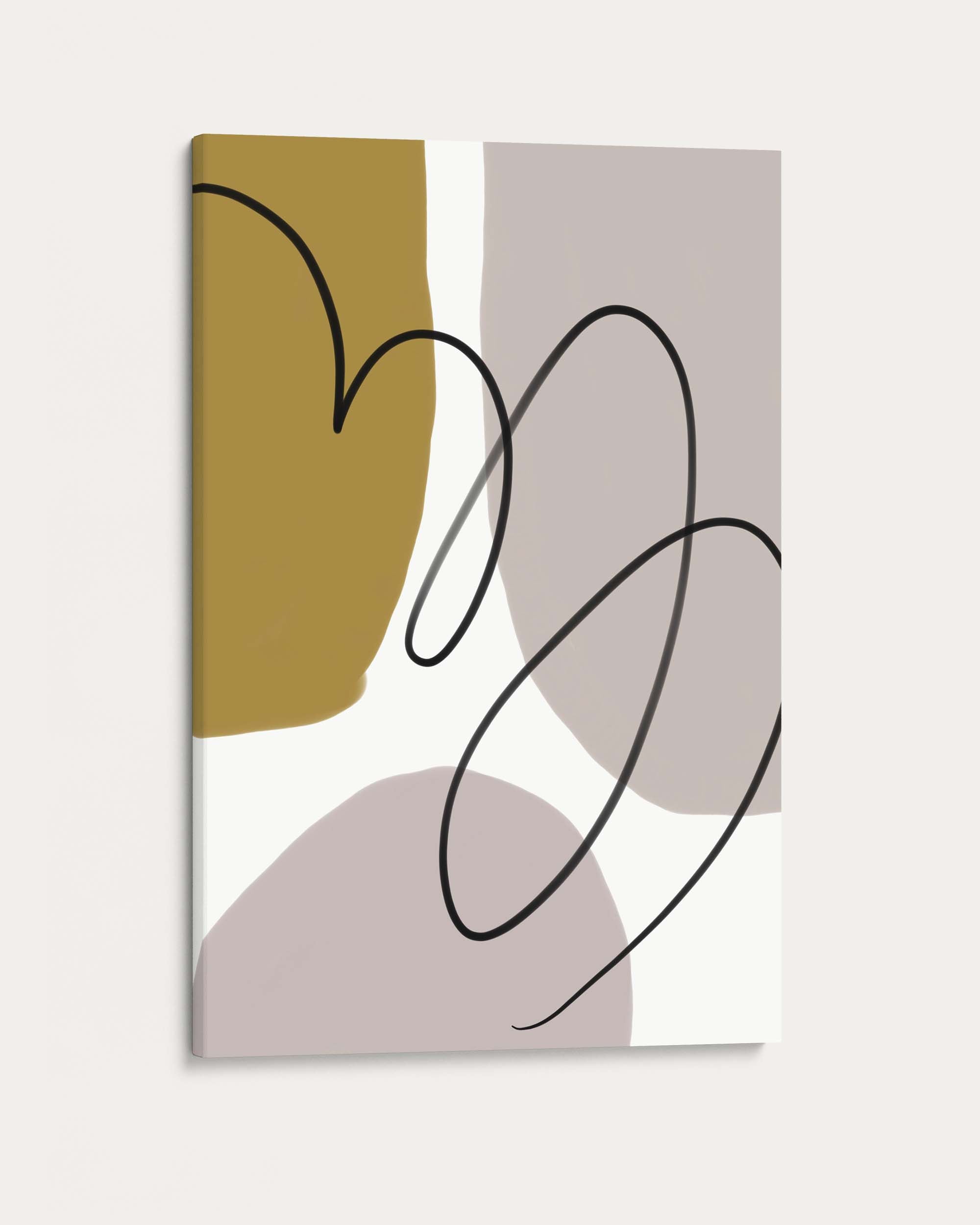 Abstract art print with wavy lines and geometric shapes on a light gray background