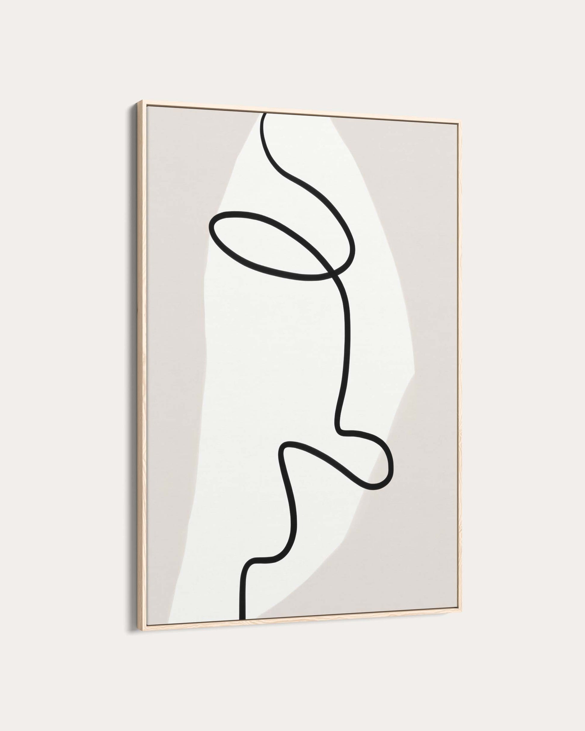 Framed abstract line art of a face on a white background