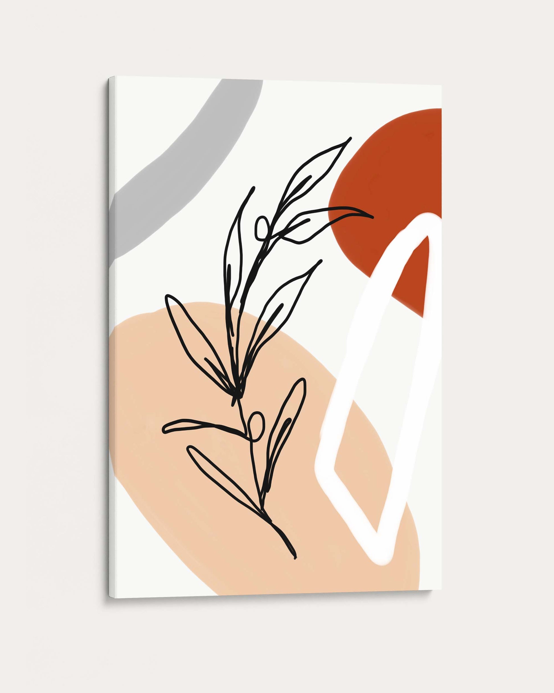 Abstract art print with geometric shapes and minimalistic design on a light gray background