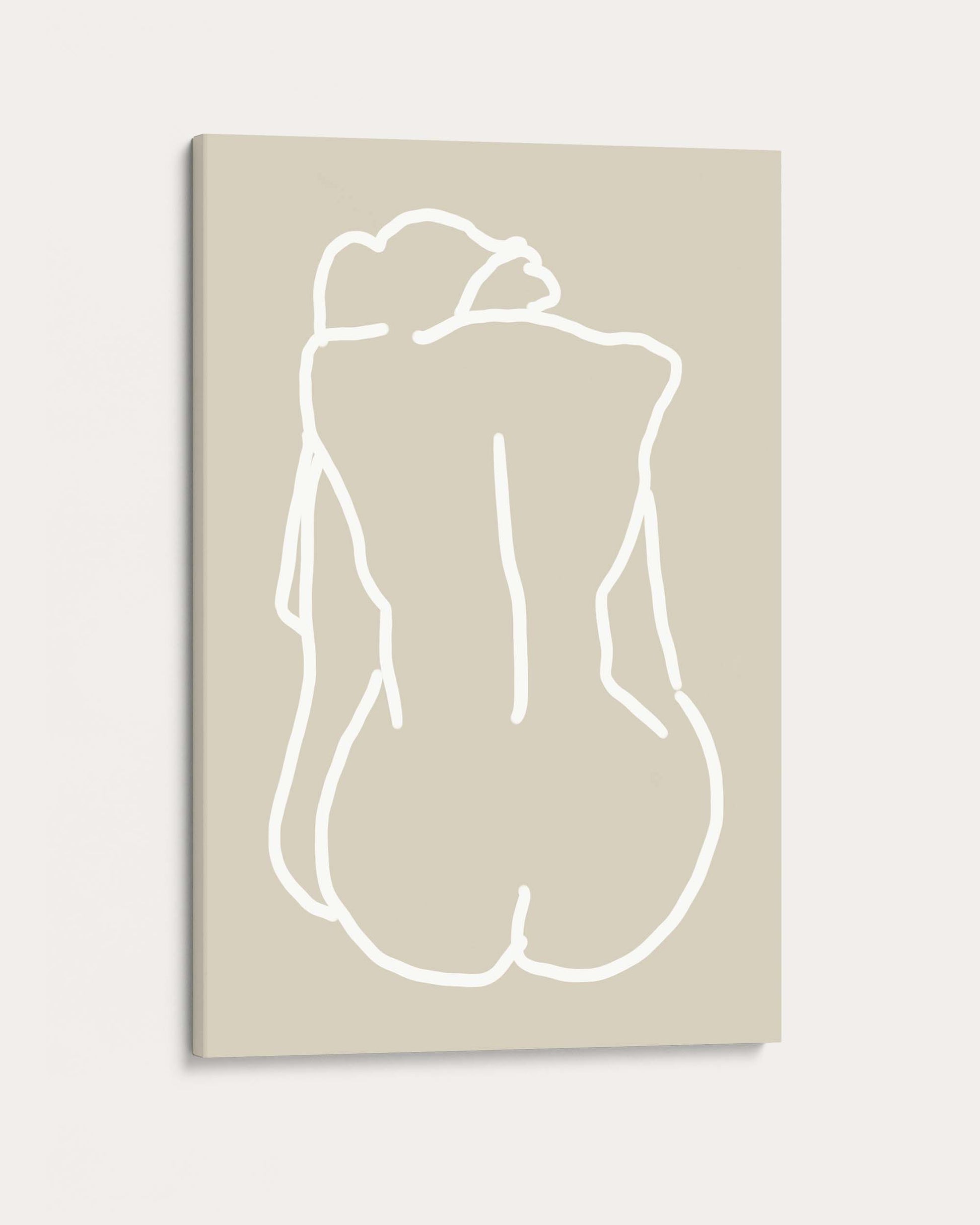 Abstract line art of a nude figure on a beige background