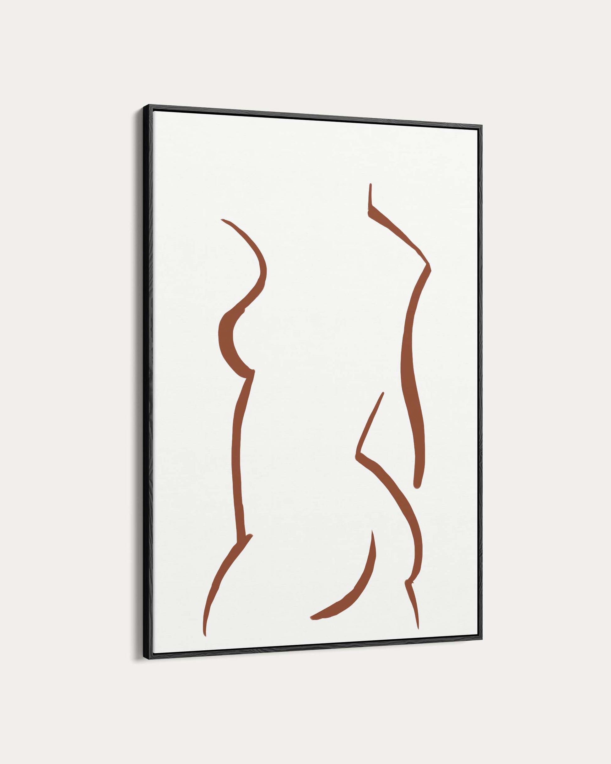Framed abstract art with brown line shapes on a white background