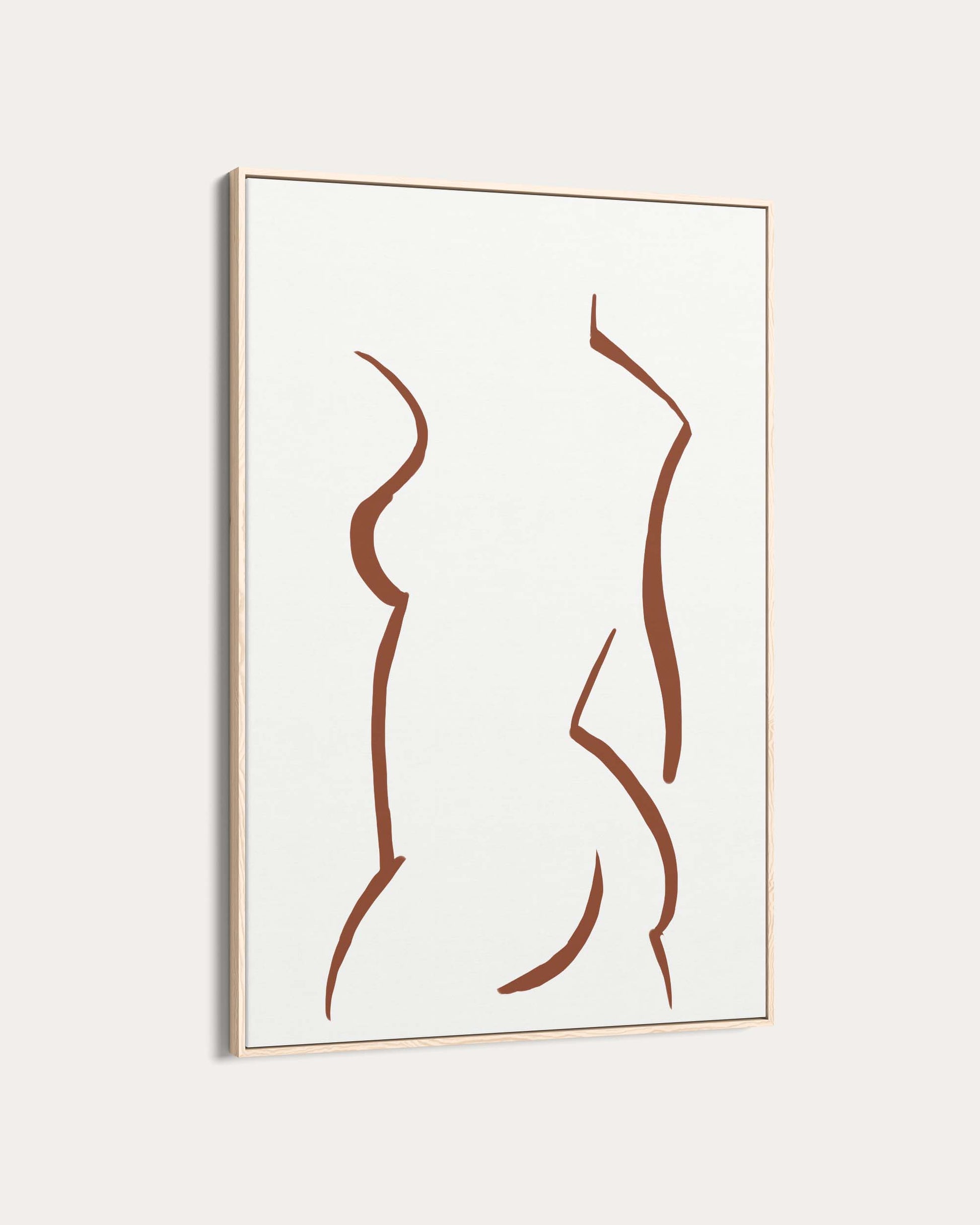 Framed abstract art with brown line design on a white background