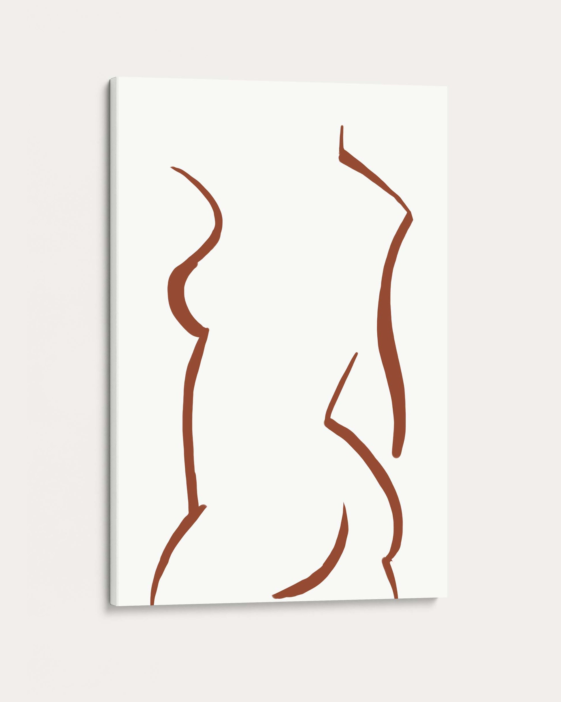 Abstract art piece with brown line drawings on a white background