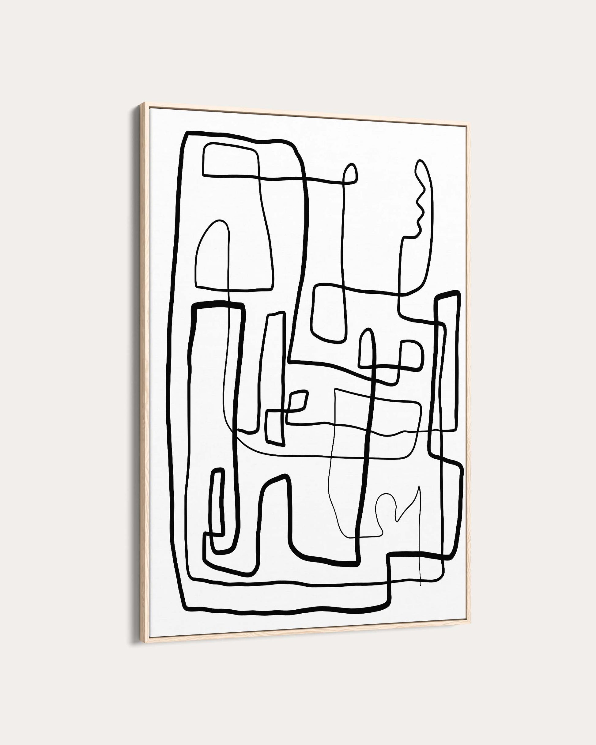 Abstract line art in a gold frame on a white background