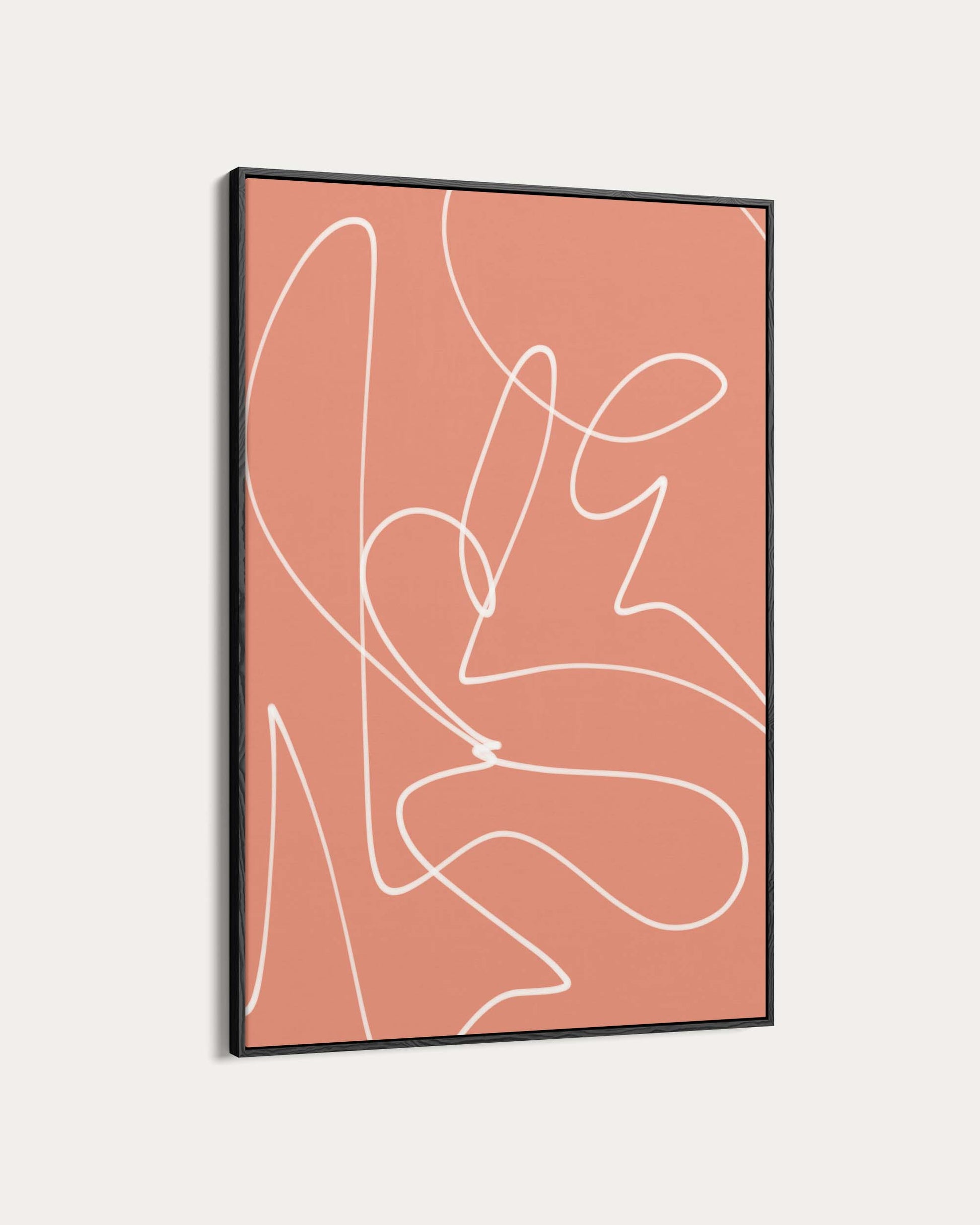 Framed abstract art with white lines on a pink background