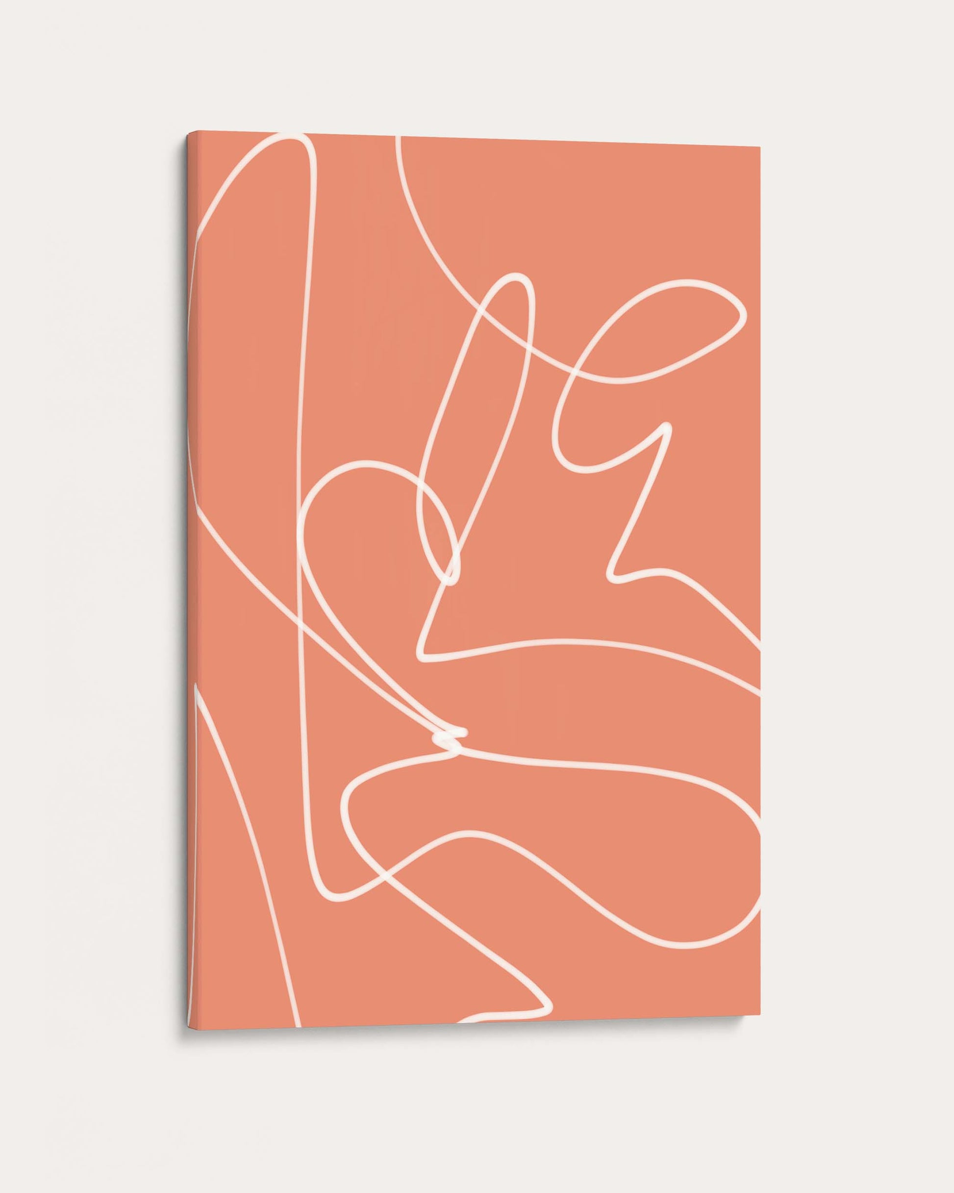 Abstract line art on a coral background
