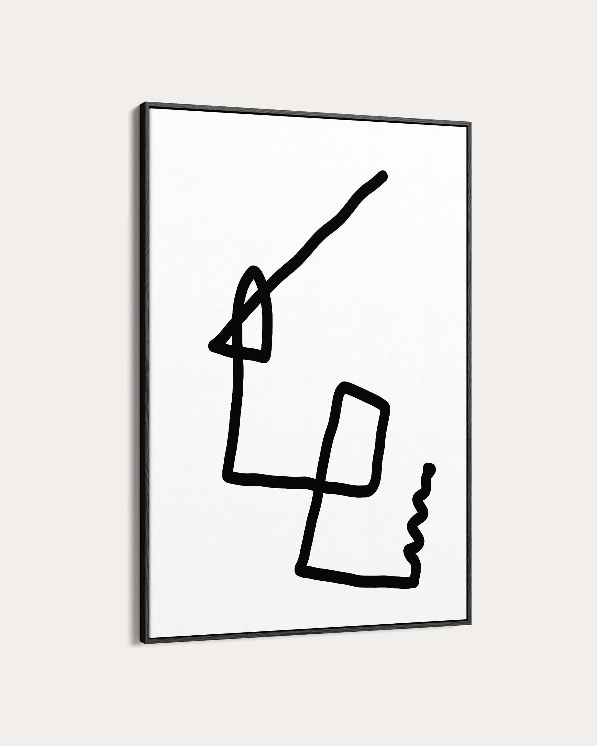 Framed abstract black line art on a white background