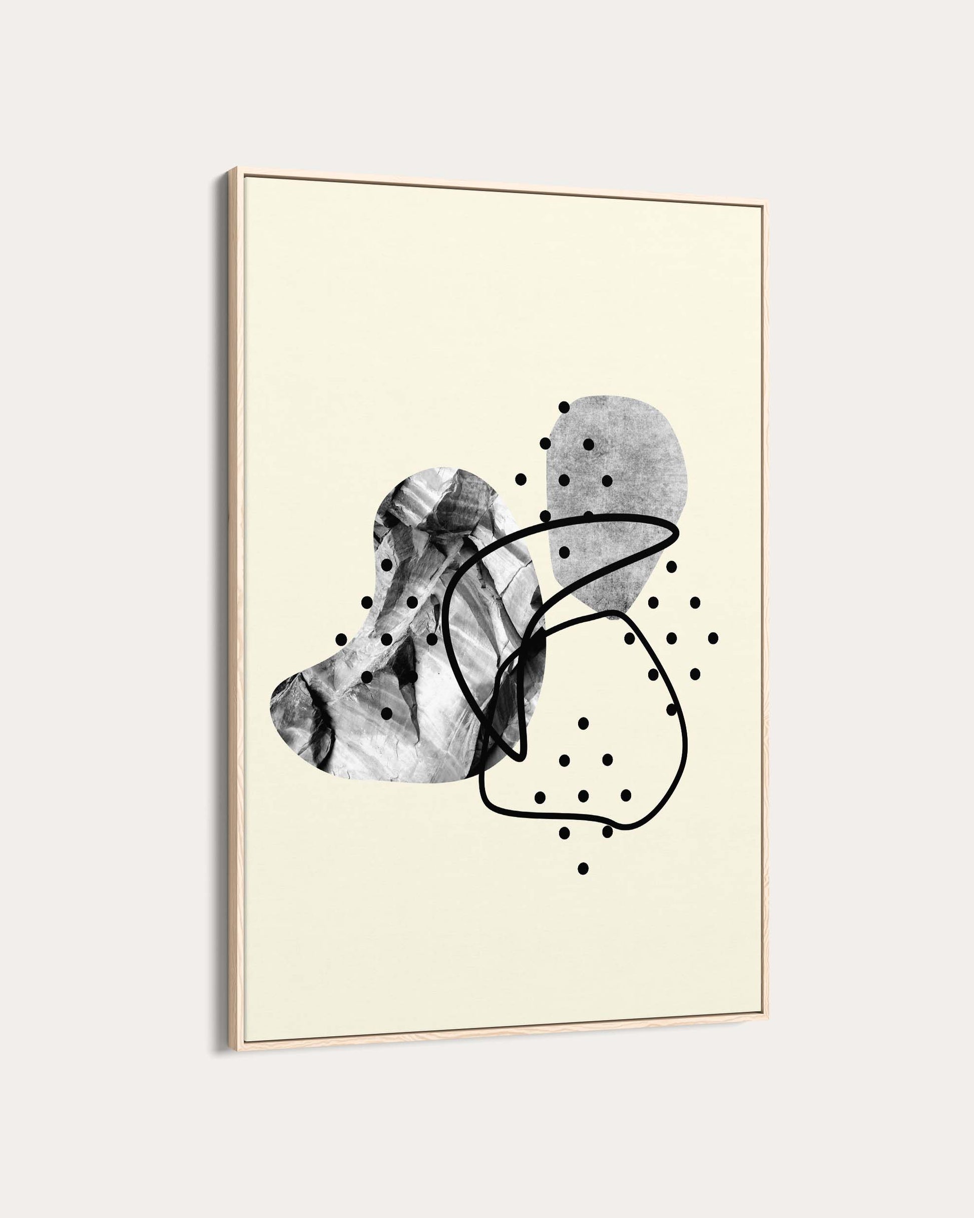 Abstract black and white artwork on a beige background