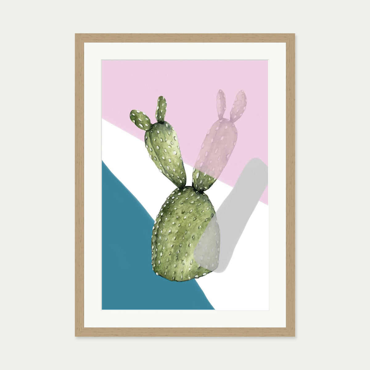 Cactus Contemporary Art Print — 50 x 70 cm — Oak Frame