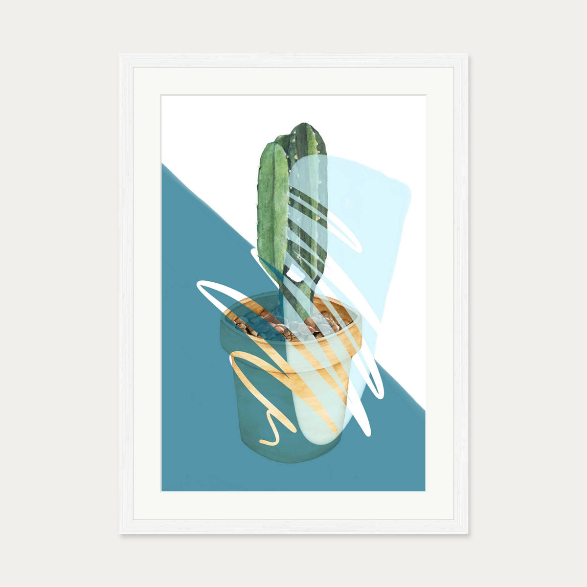 Cactus In A Pot Art Print — 50 x 70 cm — White Frame