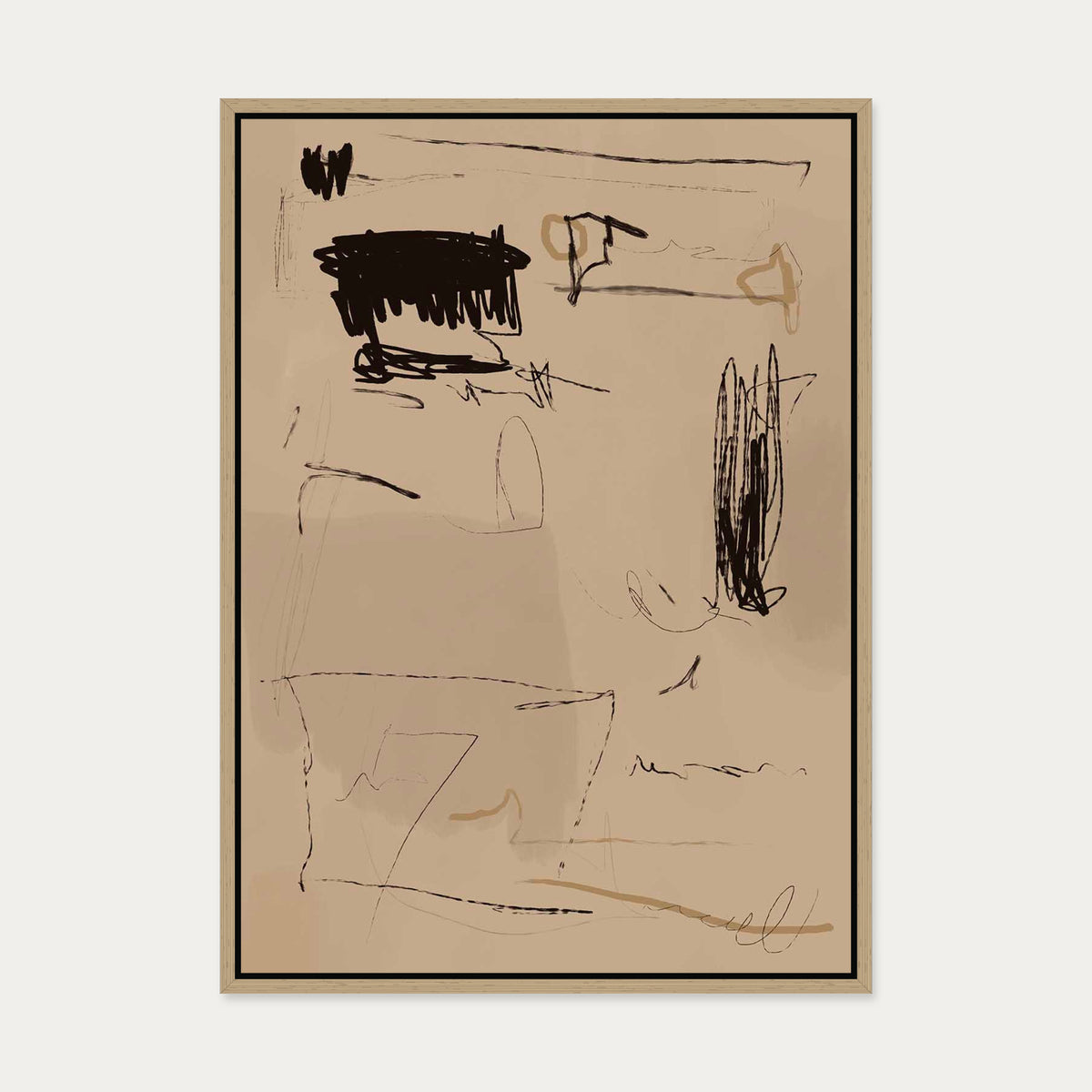 Cave Drawings II Canvas Art — 50 x 70 cm — Oak Frame