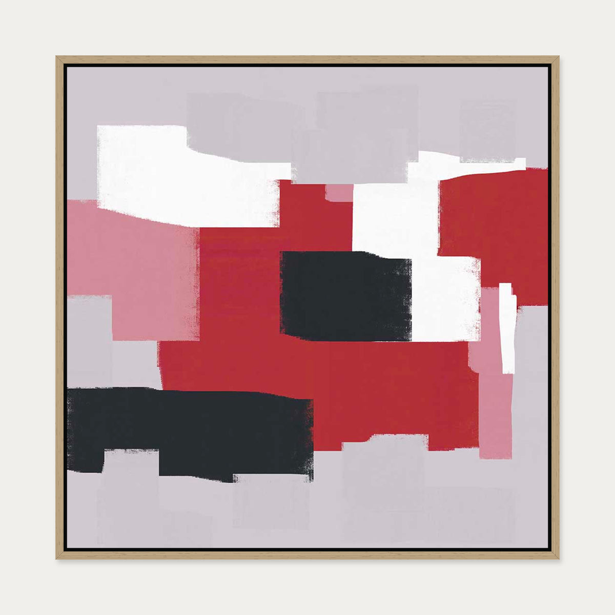 Chromatic Abstract In Red Canvas Art — 70 x 70 cm — Oak Frame