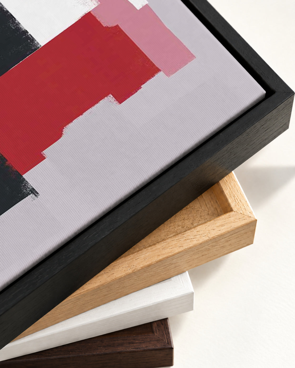 Chromatic Abstract In Red Canvas Art — framed canvas corner and wrapped canvas detail