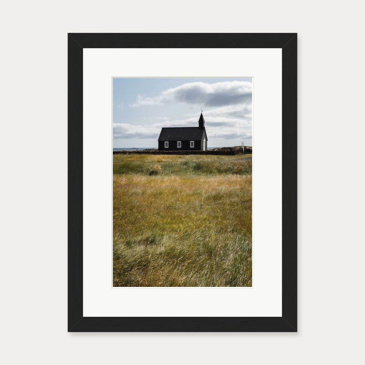 Church In A Field Wall Art Print — 30 x 40 cm — Black Frame