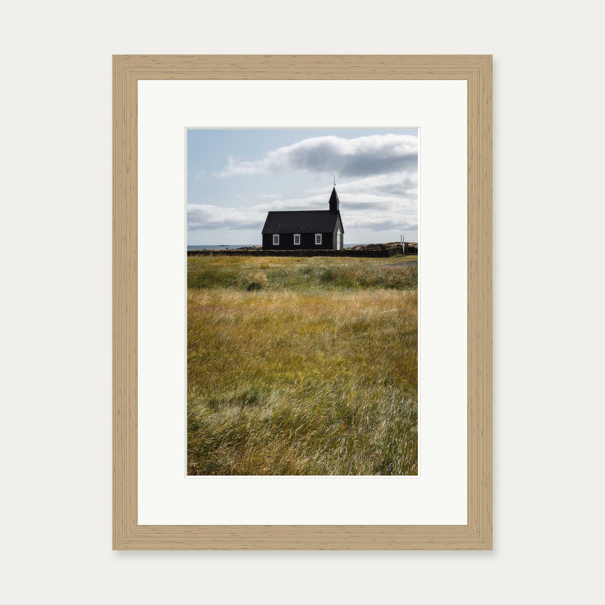 Church In A Field Wall Art Print — 30 x 40 cm — Oak Frame