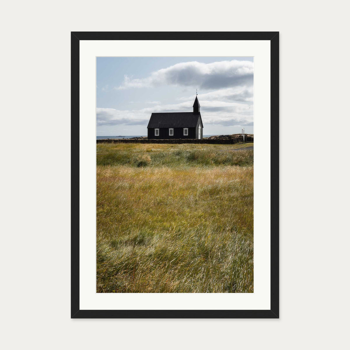 Church In A Field Wall Art Print — 50 x 70 cm — Black Frame