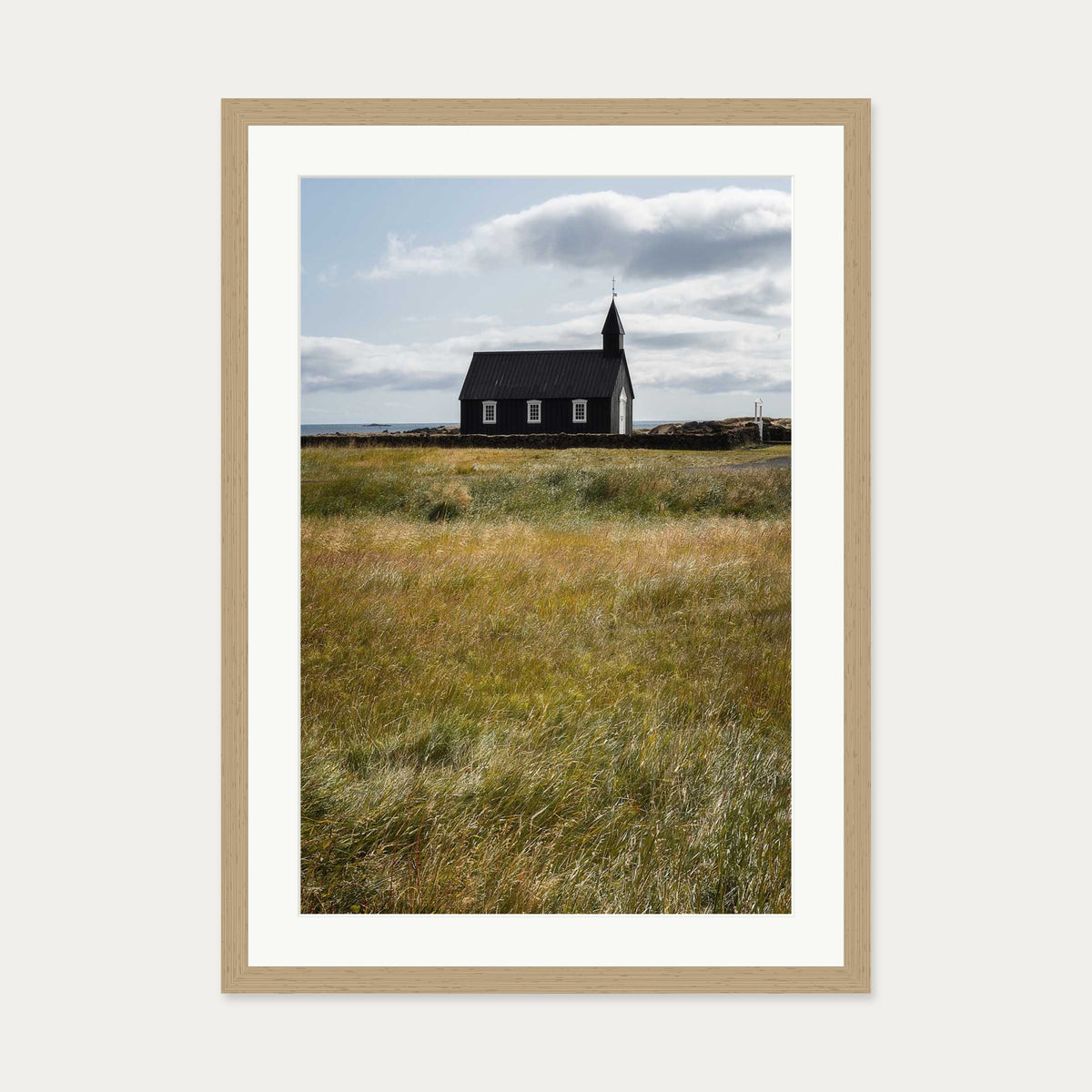 Church In A Field Wall Art Print — 50 x 70 cm — Oak Frame
