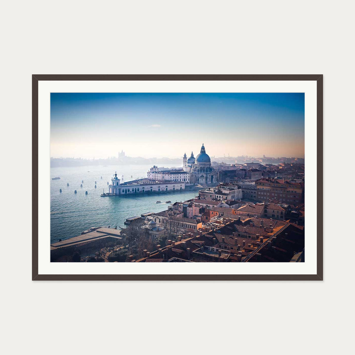 City On The Water Art Print — 70 x 100 cm — Brown Frame