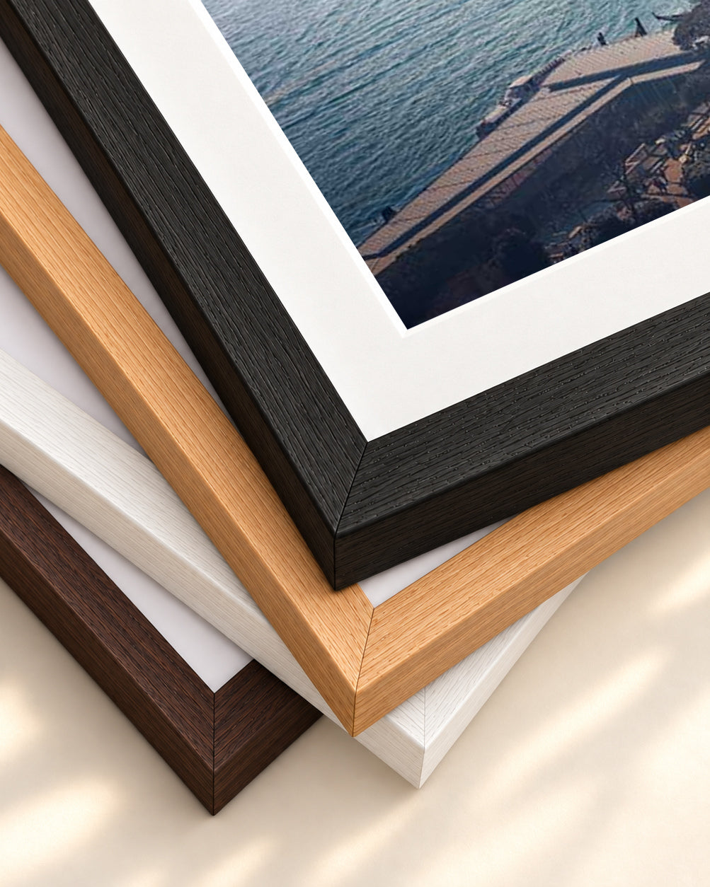 City On The Water Art Print — framed print corner with 5 cm mount and bevel