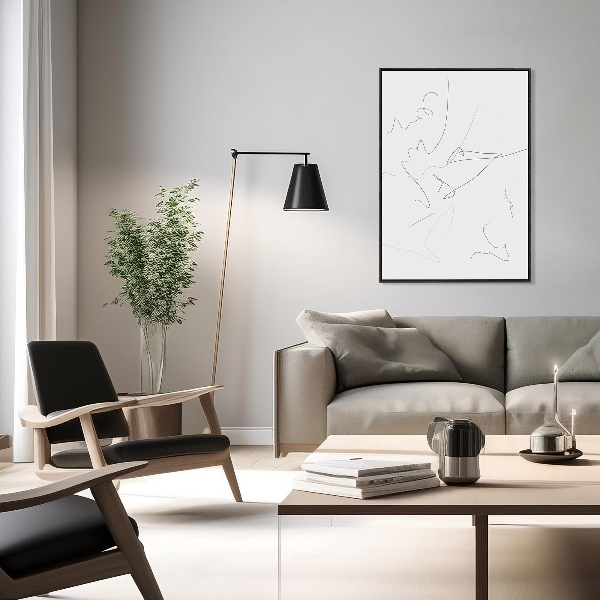 Abstract Line Art Framed Canvas-Abstract House