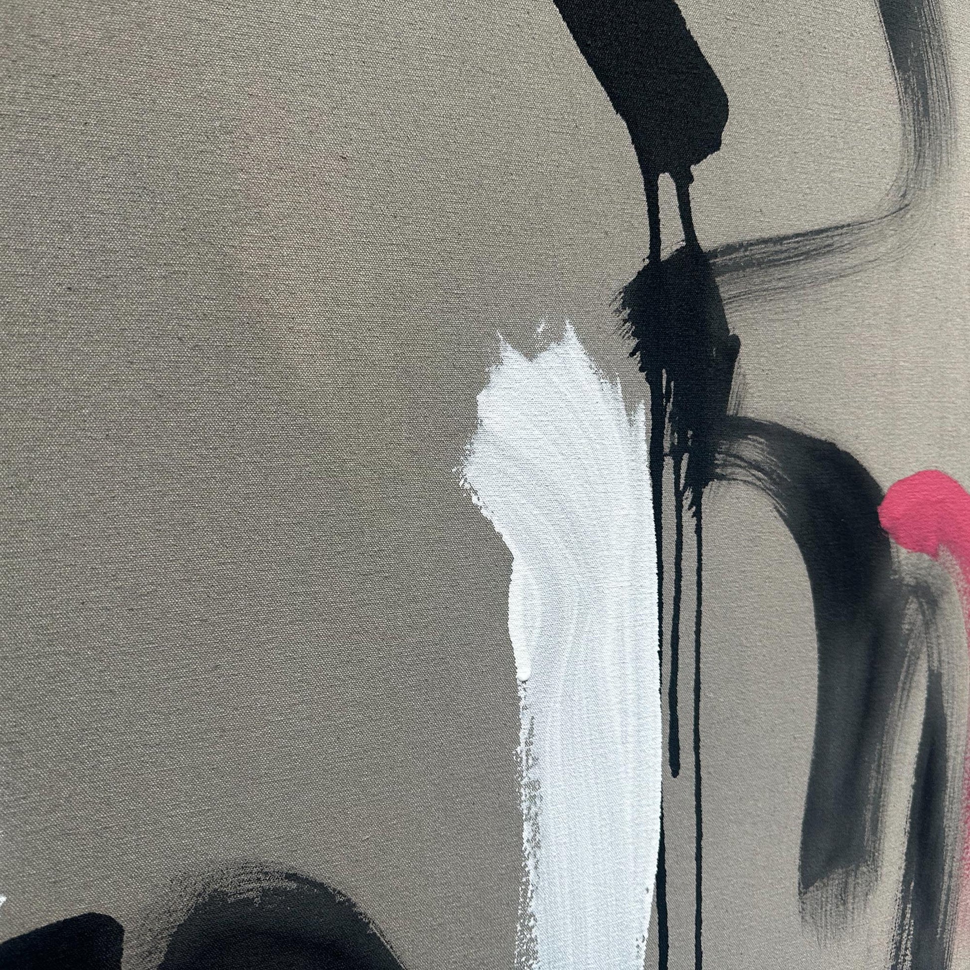 Modern neutral abstract painting on linen white and black brush strokes, adding originality and uniqueness to your home.