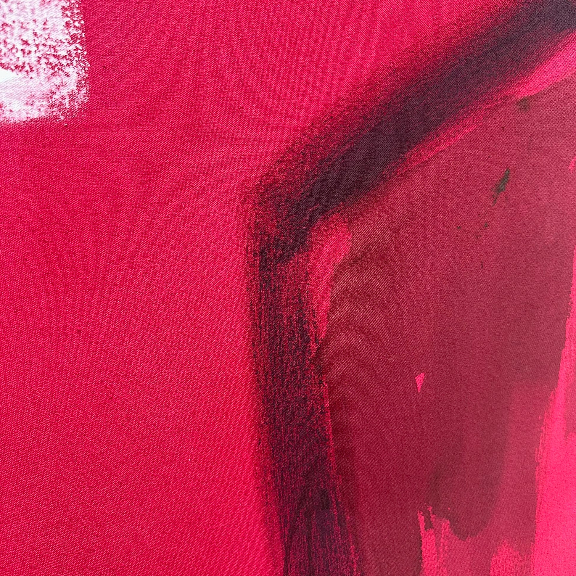 Close up of vibrant pink modern abstract wall art painting, original brush strokes and texture oil painting on canvas