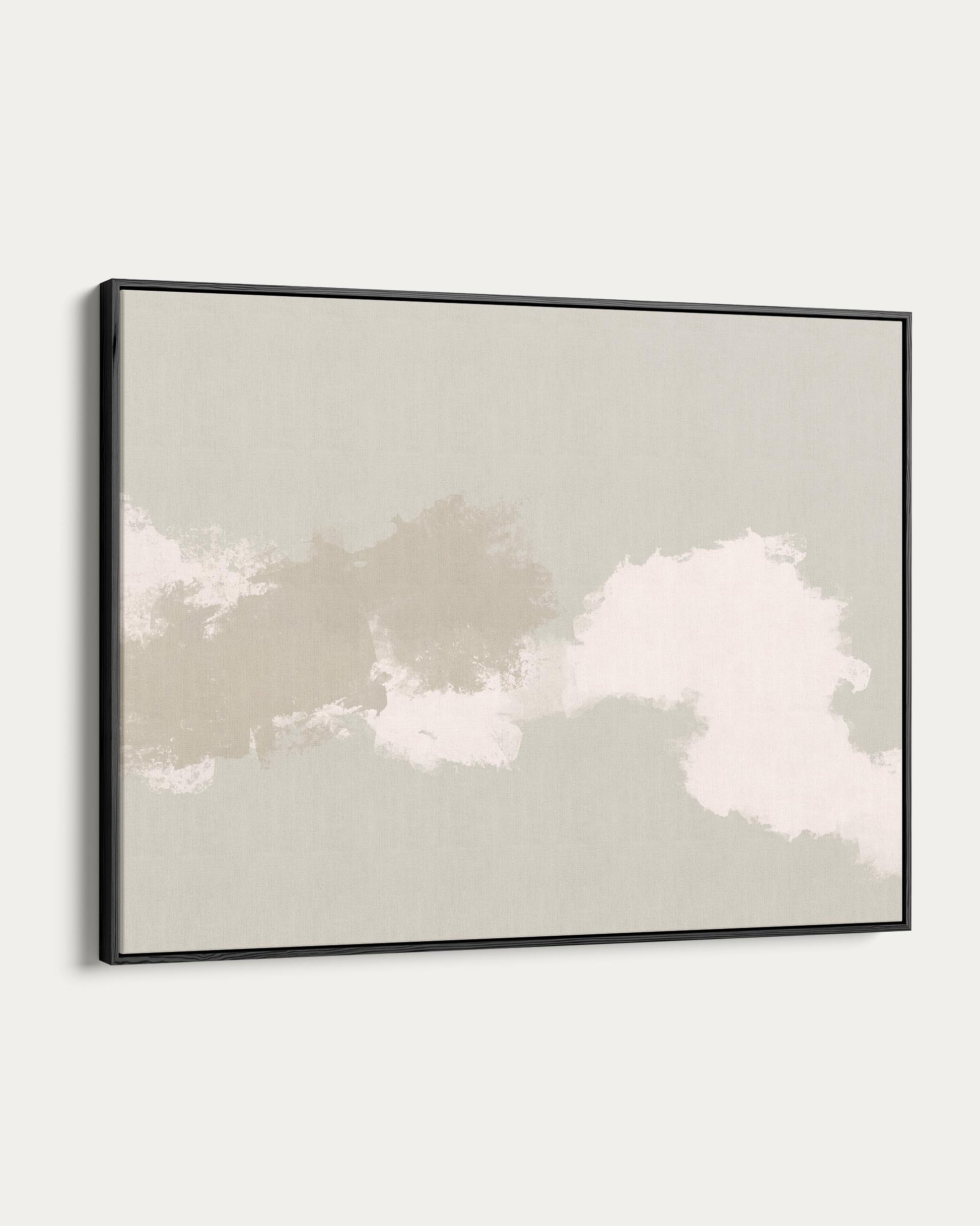 Framed artwork of abstract clouds on a light background