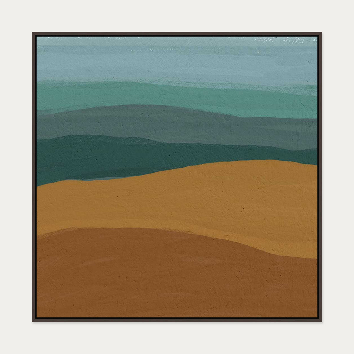 Coastal Sandy Beach Canvas Art — 100 x 100 cm — Brown Frame