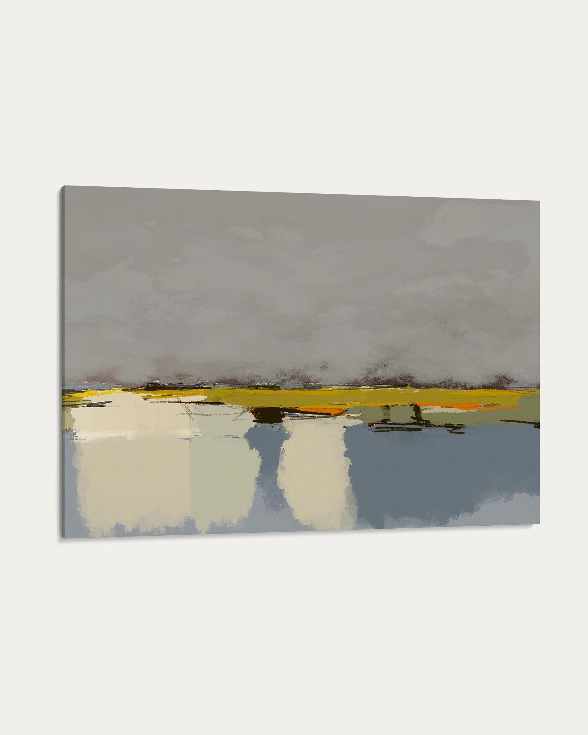 Abstract painting with geometric shapes on a gray background