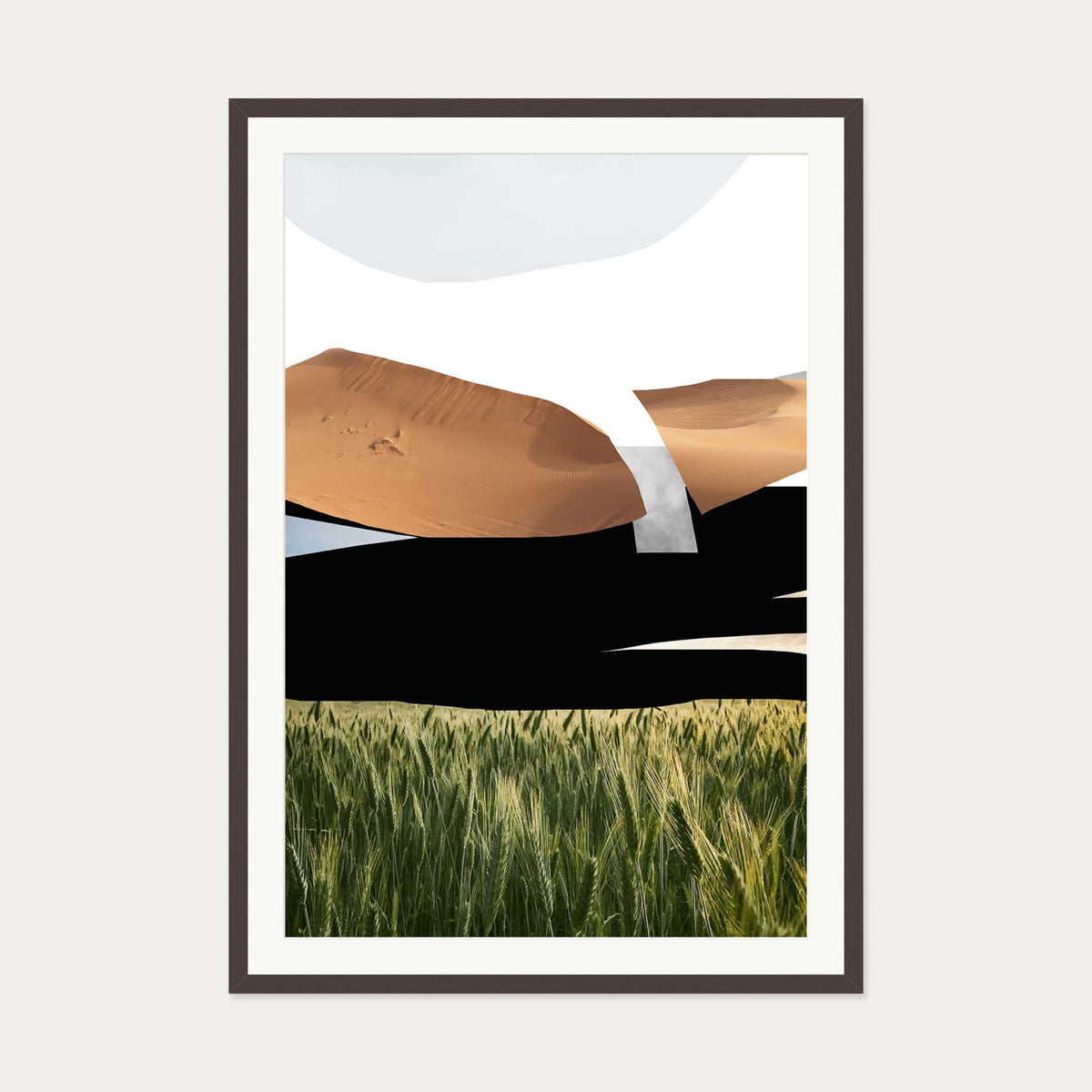 Collage Landscape Art Print — 70 x 100 cm — Brown Frame