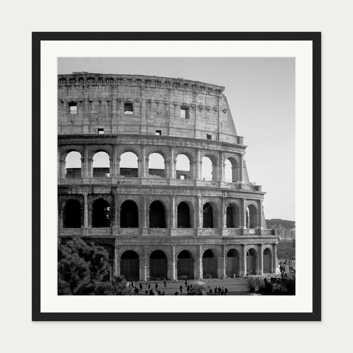 Colosseum Monochrome Framed Art Print — 70 x 70 cm — Black Frame