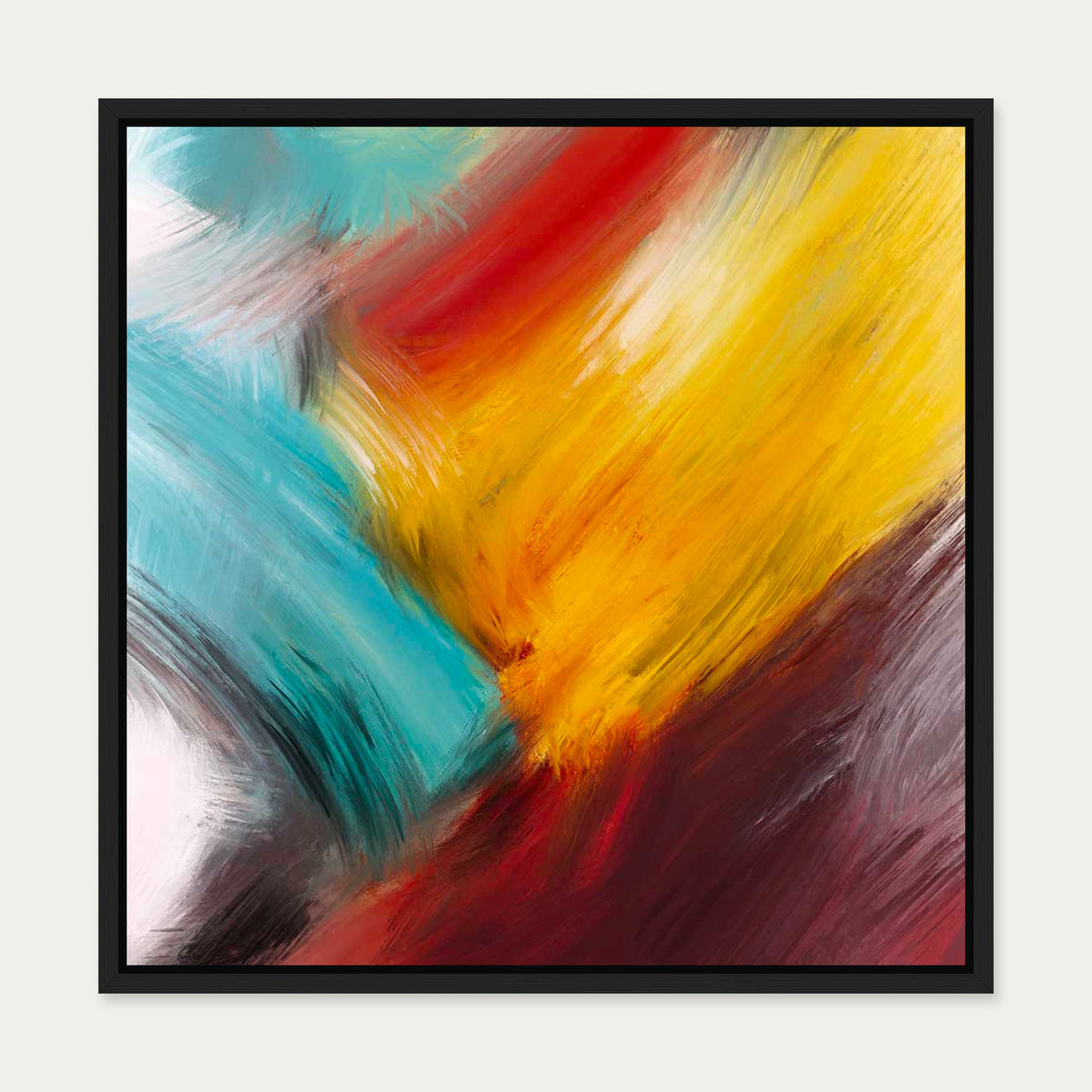 Colour Brush Canvas Art — 50 x 50 cm — Black Frame