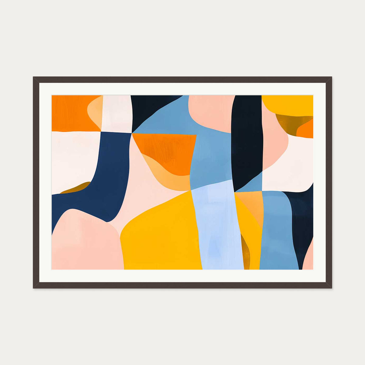 Colourful Geometric Art Print — 70 x 100 cm — Brown Frame