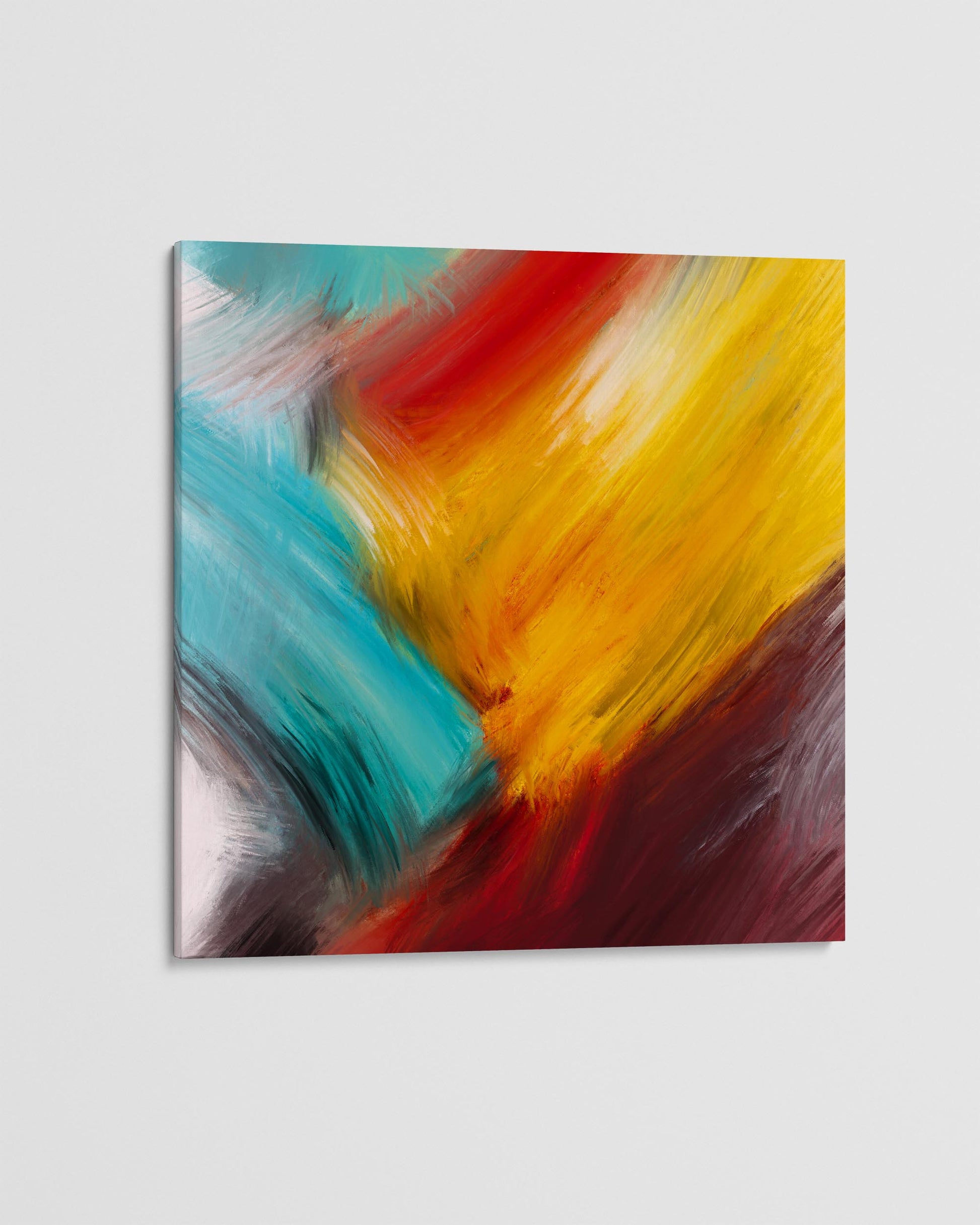 Abstract painting with vibrant colors on a light gray background