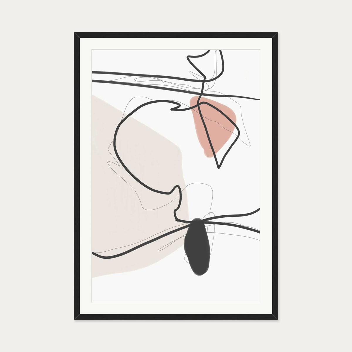 Contemporary Drawing Art Print — 70 x 100 cm — Black Frame