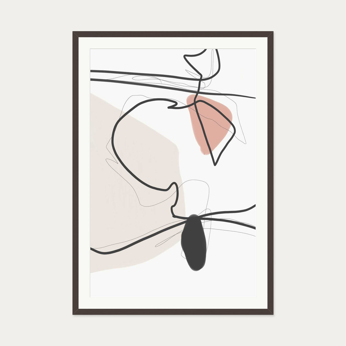 Contemporary Drawing Art Print — 70 x 100 cm — Brown Frame