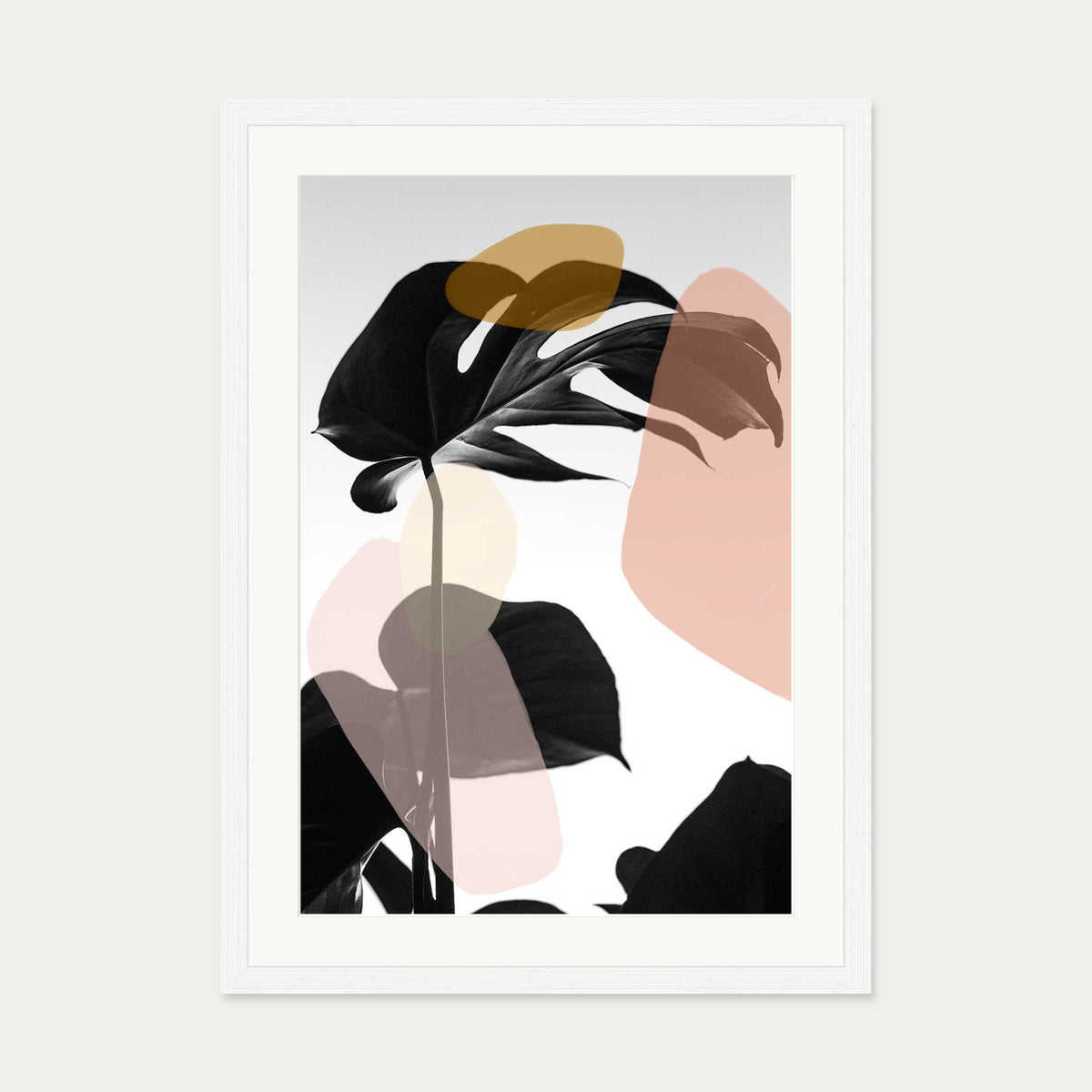 Contemporary Monstera Leaf Art Print — 50 x 70 cm — White Frame