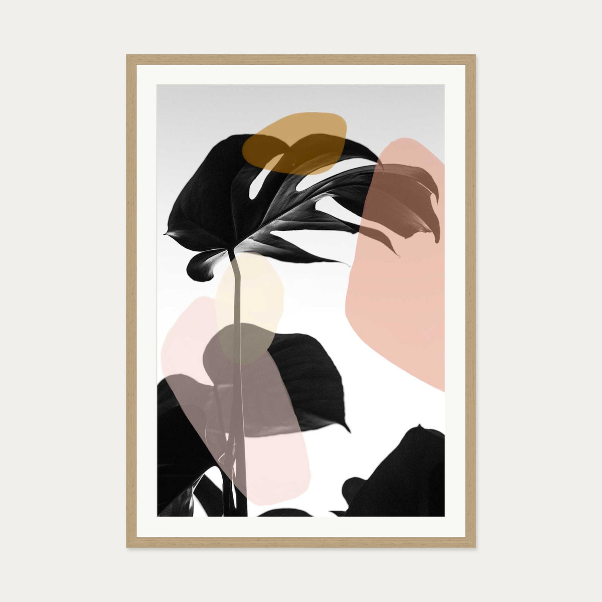 Contemporary Monstera Leaf Art Print — 70 x 100 cm — Oak Frame