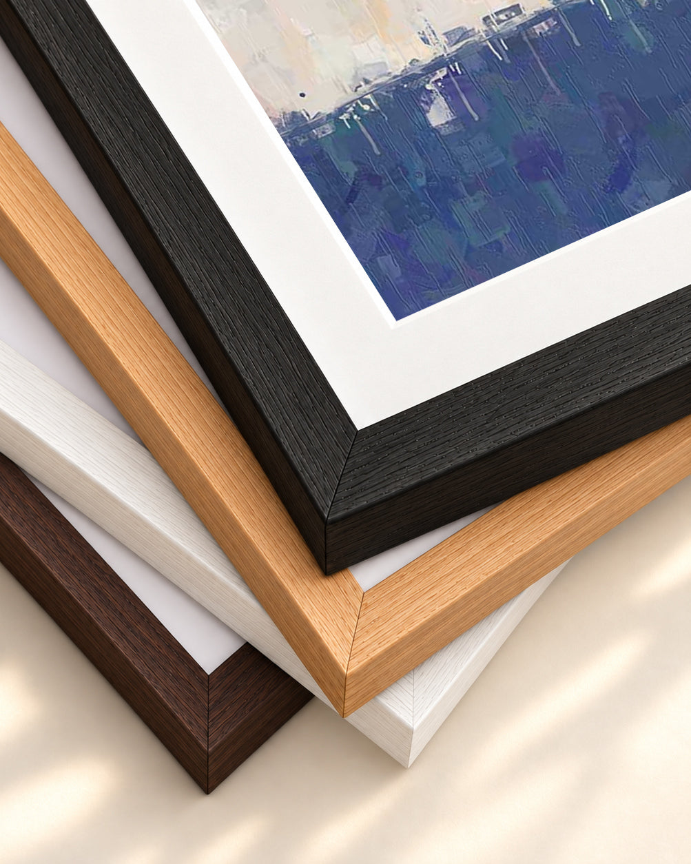 Contemporary Sunrise Art Print — framed print corner with 5 cm mount and bevel