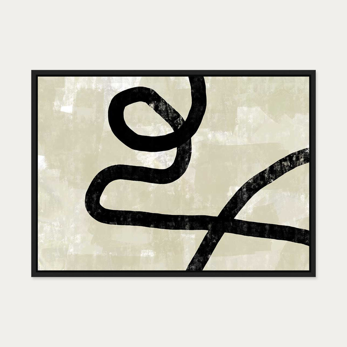 Neutral Curved Abstract Lines Canvas Art — 50 x 70 cm — Black Frame