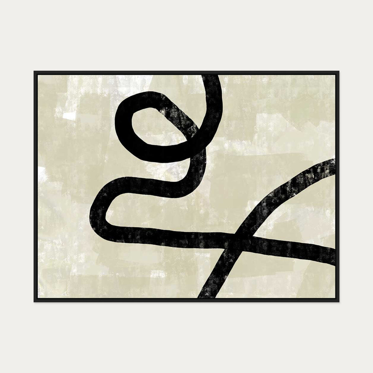 Neutral Curved Abstract Lines Canvas Art — 90 x 120 cm — Black Frame